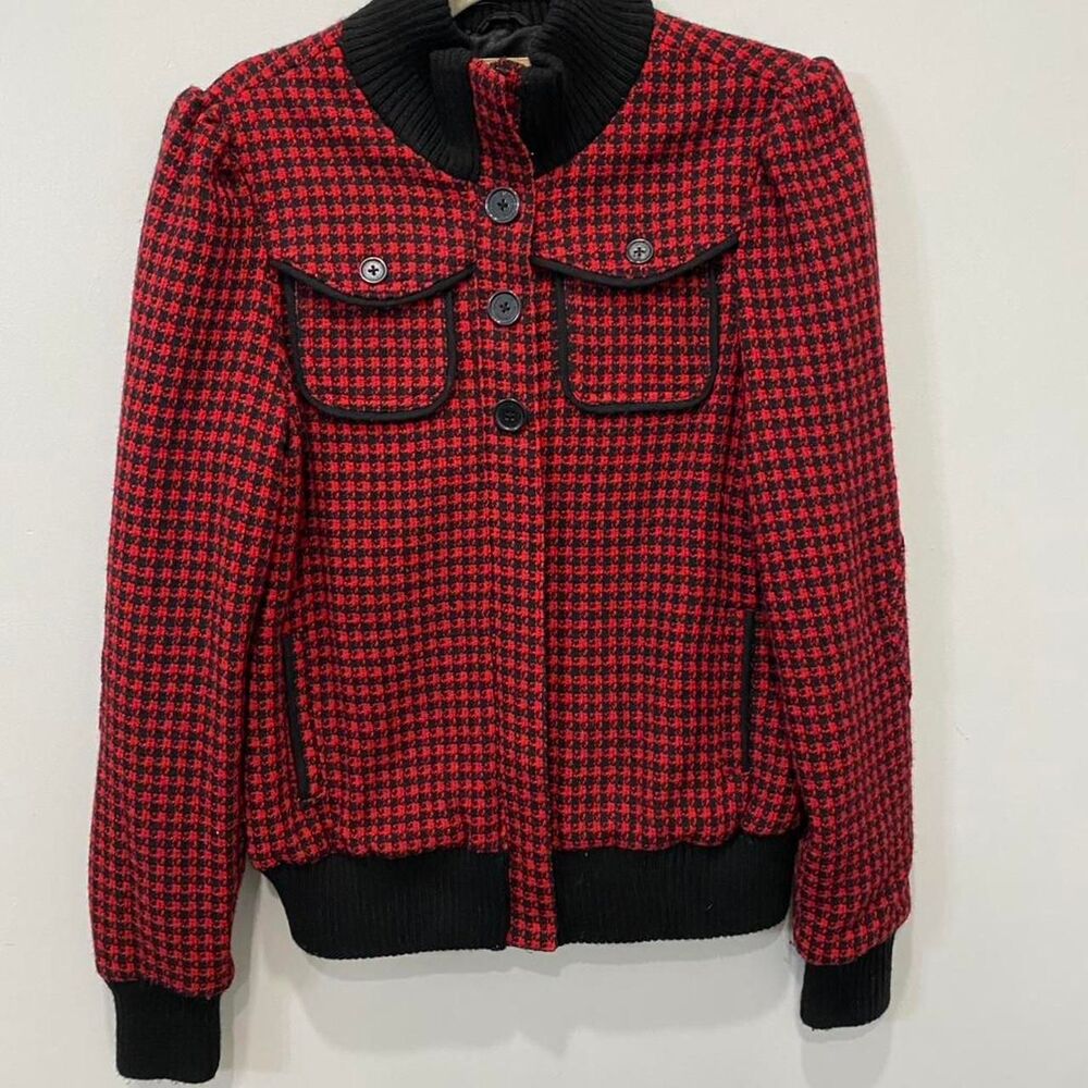 Billabong Lumber Jane Red Houndstooth Bomber Jacket Size L Y2K Skater Grunge 00s